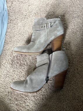 Franco Fortini Light Gray Suede Stacked Heel Ankle Booties